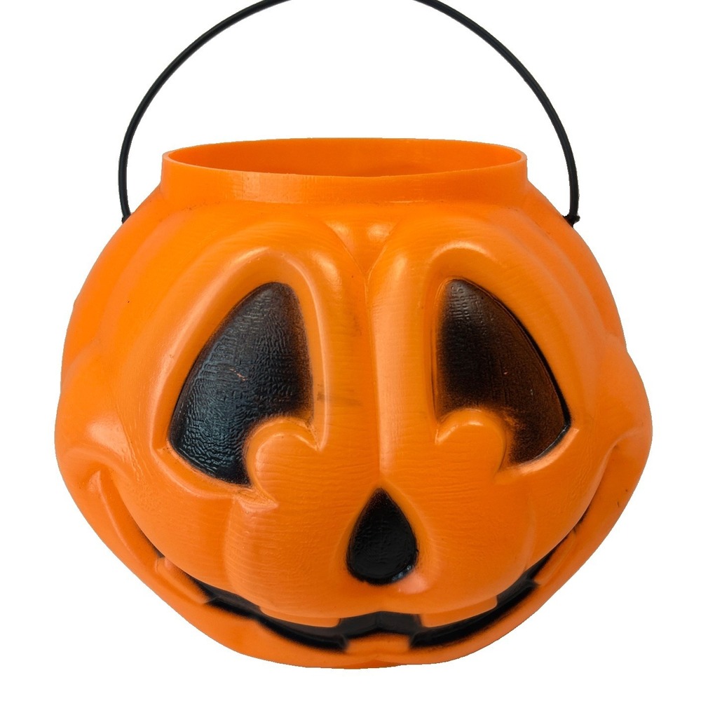 VTG Blow Mold Halloween Pumpkin Trick Or Treat Candy Pail Bucket